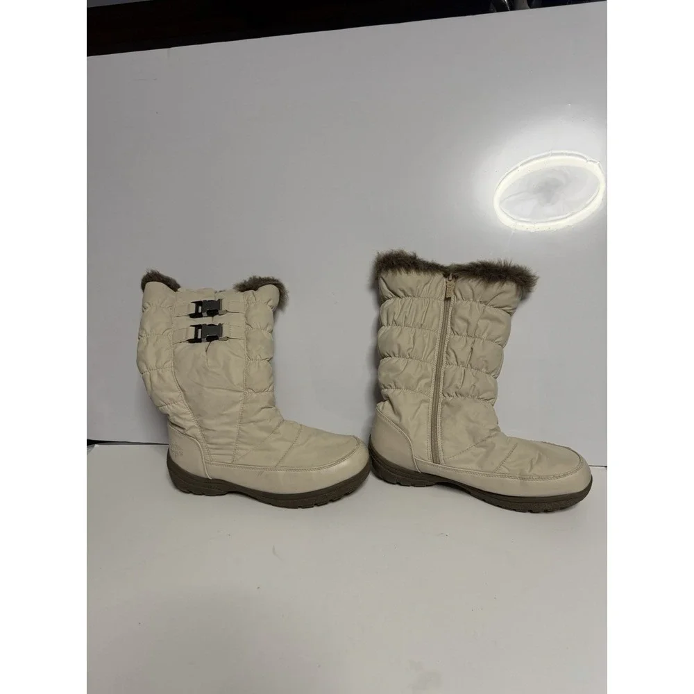Totes Women's Winter Snow Boots Ivory Faux Fur Lining Double Buckle Zip Up 8 C-2